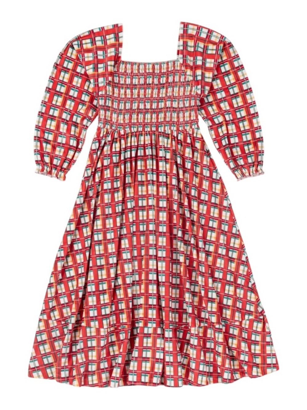 Monica + Andy Lounge Plaid Smocked Maxi Dress Small Puff Sleeve Holiday Cottage